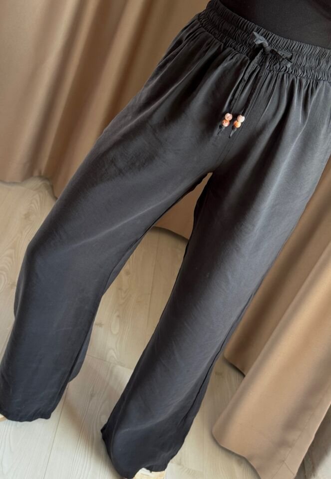 Beli Lastikli Boncuk Detaylı  Pantolon Naturel