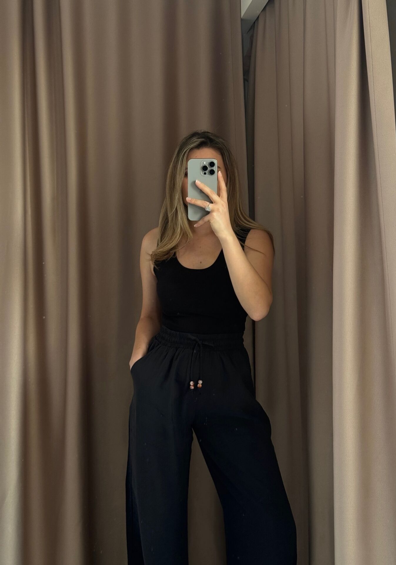 Beli Lastikli Boncuk Detaylı  Pantolon Naturel S - 36 - SİYAH