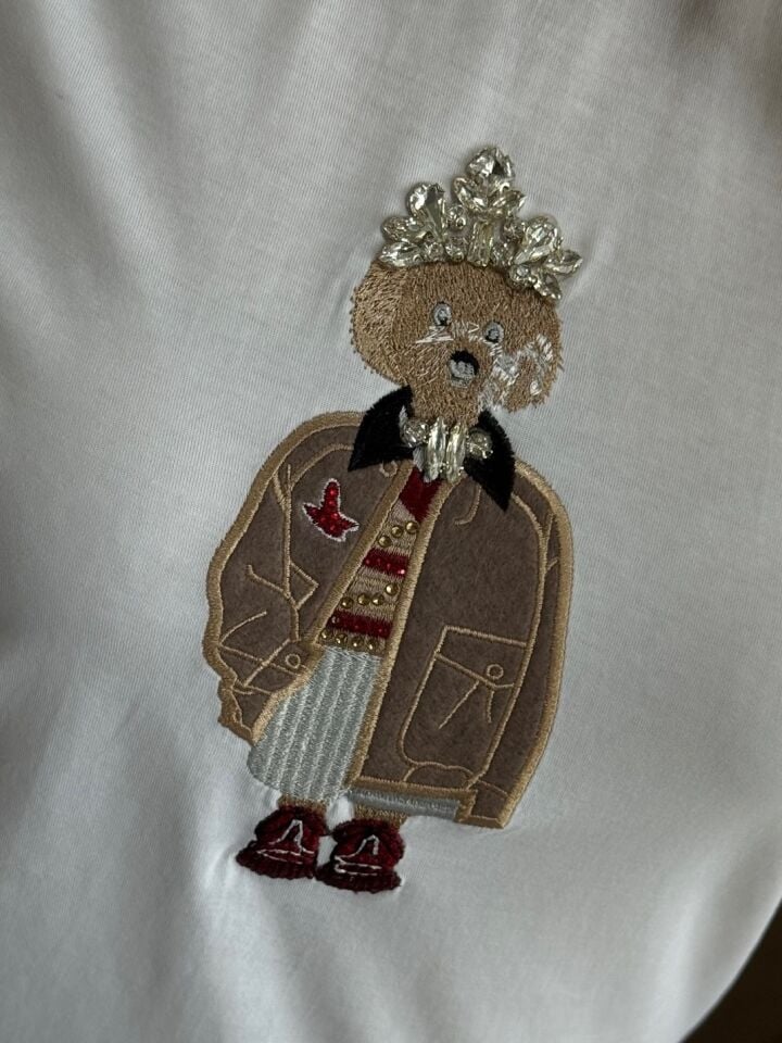 Kristal Taçlı Teddy Nakışlı Tshırt