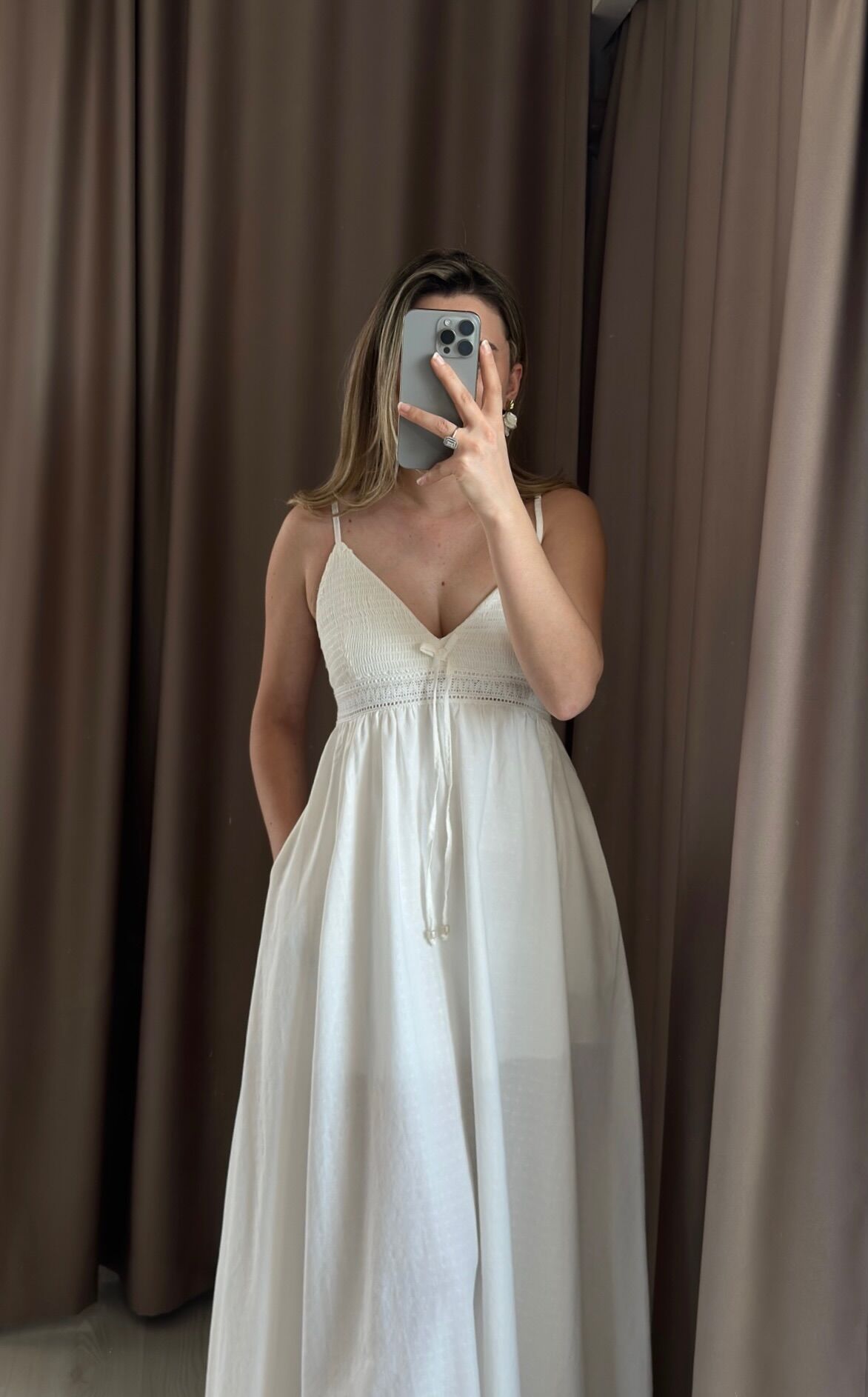 Bohem Nakışlı ve Gipe Detaylı ekru Elbise