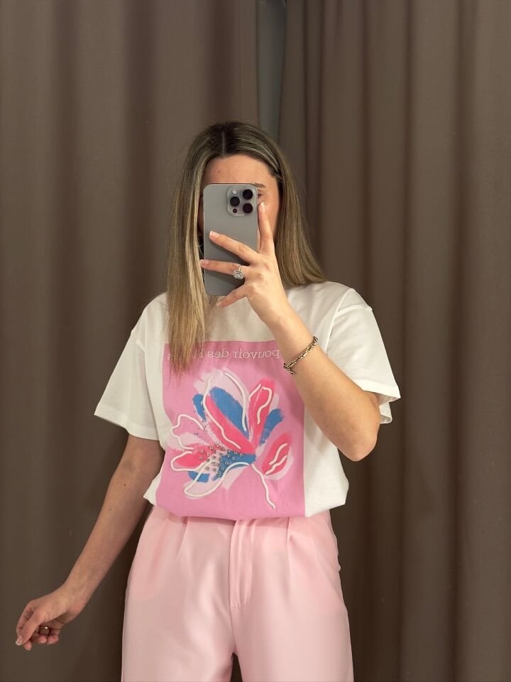 Nakışlı ve Taş Detaylı Grafik T-shirt