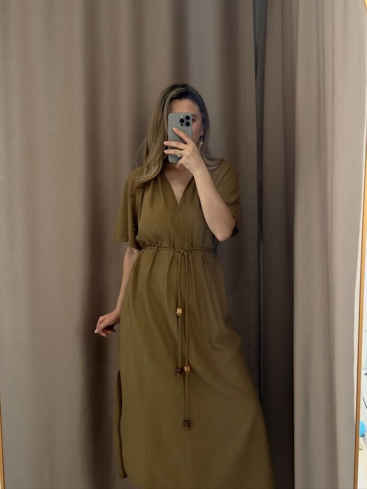 Zara Boncuk Detaylı Dokulu Elbise
