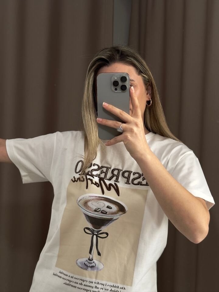 ''Espresso Martini'' Nakış Detaylı Pamuklu Tshirt