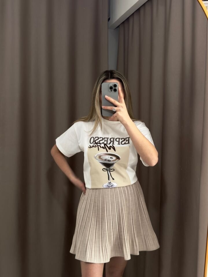 ''Espresso Martini'' Nakış Detaylı Pamuklu Tshirt