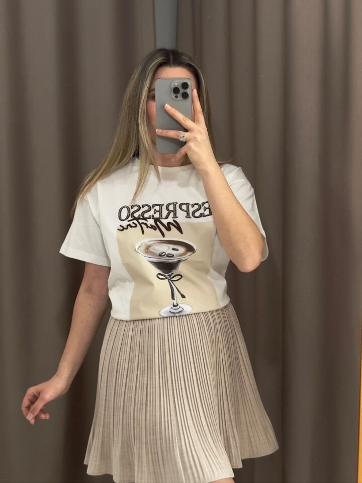 ''Espresso Martini'' Nakış Detaylı Pamuklu Tshirt
