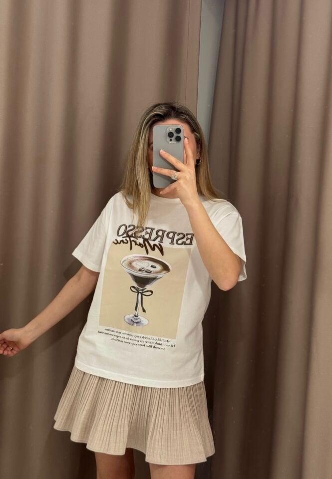 ''Espresso Martini'' Nakış Detaylı Pamuklu Tshirt