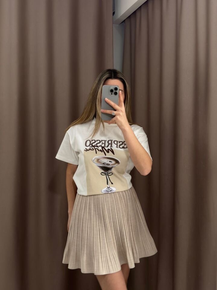''Espresso Martini'' Nakış Detaylı Pamuklu Tshirt
