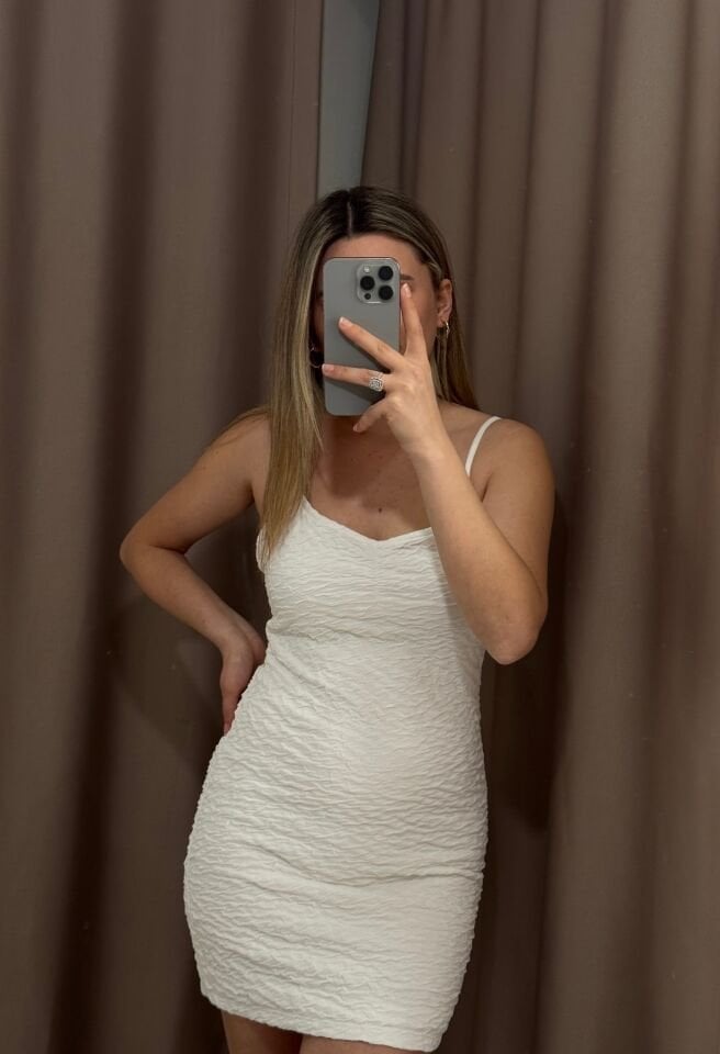 Mango Gofre Dokulu İnce Askılı Mini Elbise