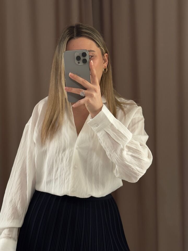 Premium Transparan Dokulu  Gömlek STANDART  - BEYAZ