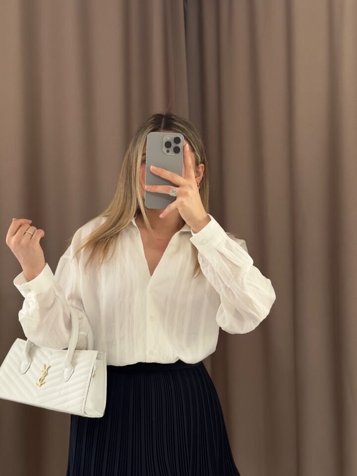 Premium Transparan Dokulu  Gömlek STANDART  - BEYAZ