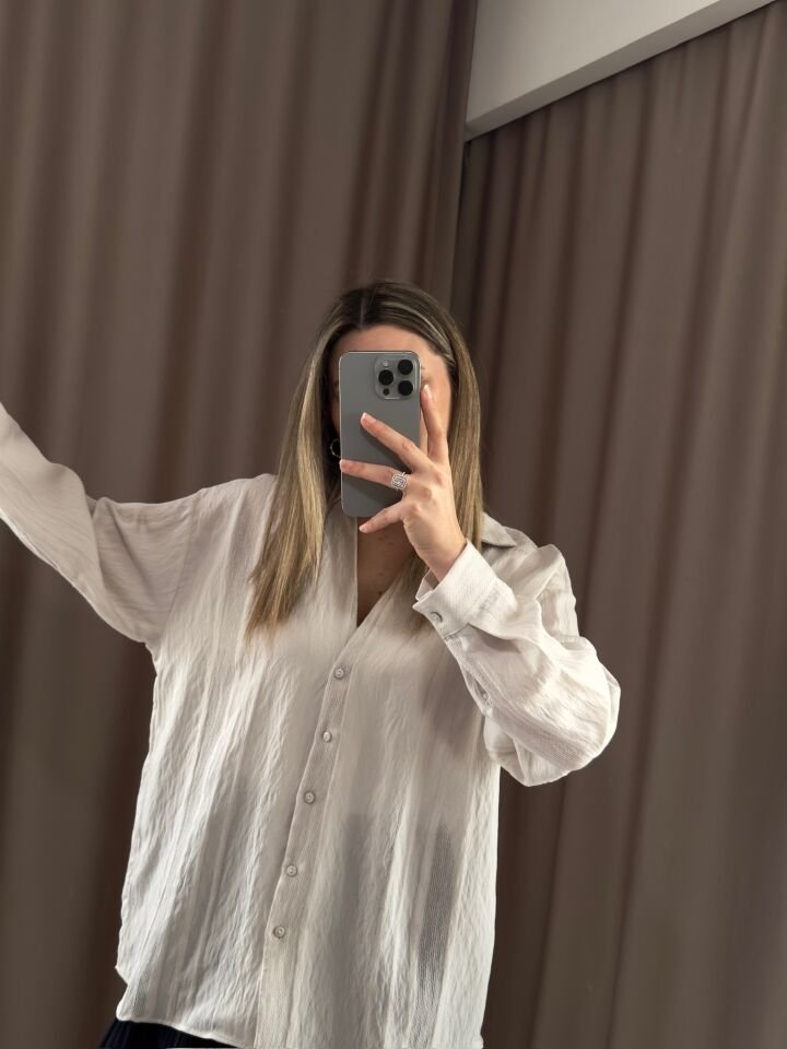 Premium Transparan Dokulu  Gömlek STANDART  - EKRU