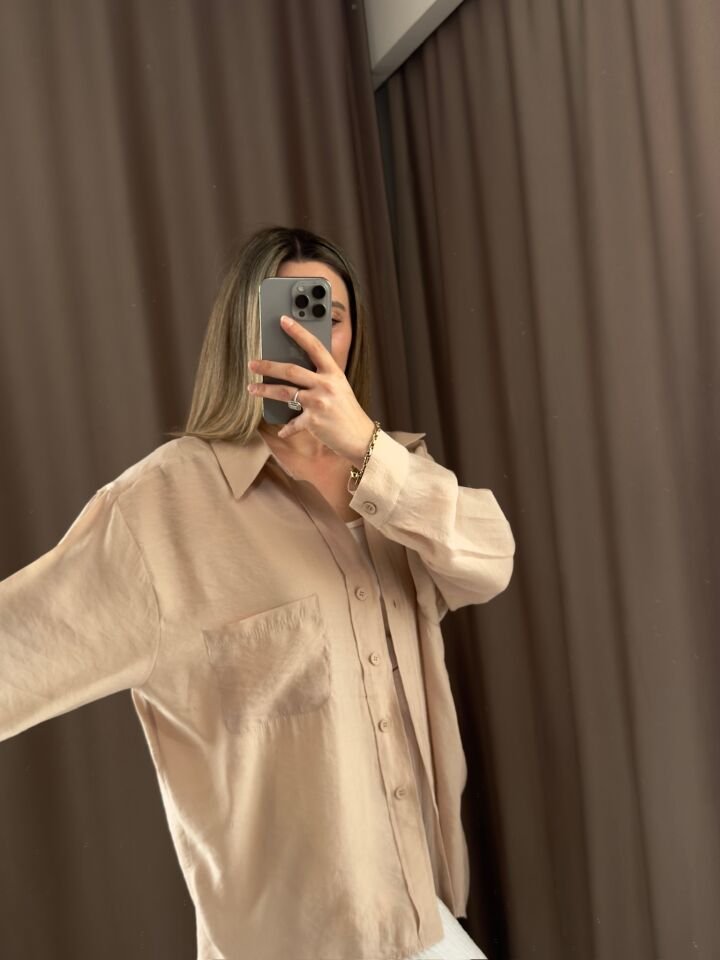 Düşük omuz oversize mevsimlik gömlek STANDART  - TAŞ
