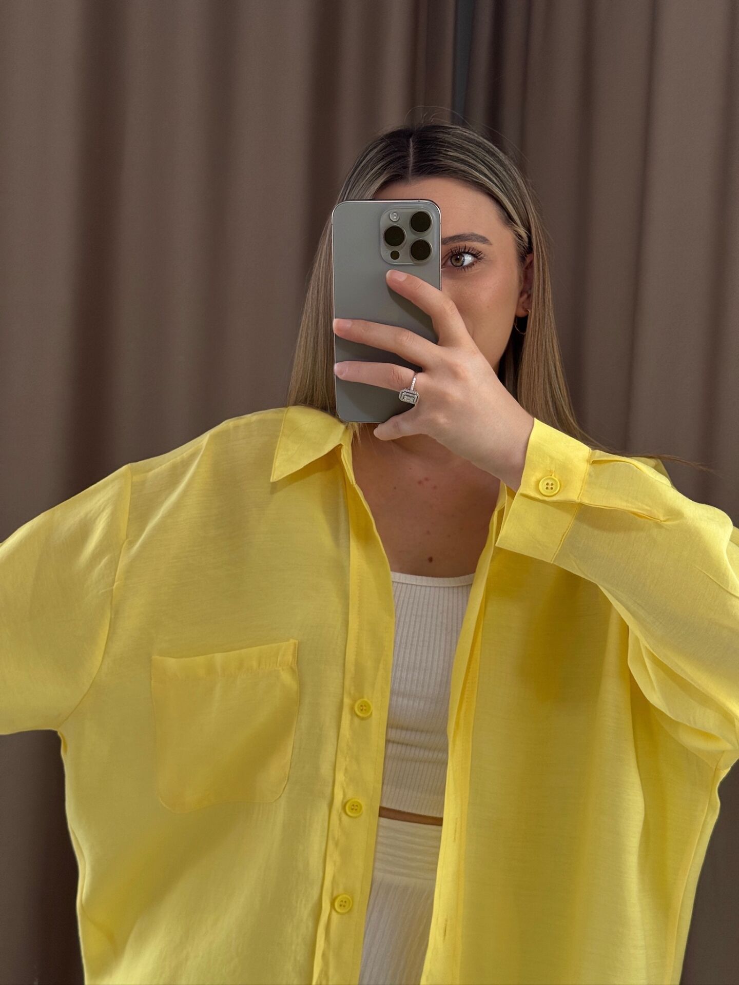 Düşük omuz oversize mevsimlik gömlek STANDART  - SARI