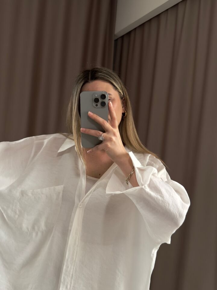 Düşük omuz oversize mevsimlik gömlek STANDART  - BEYAZ