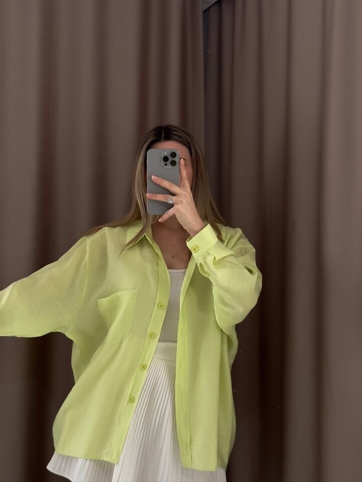 Düşük omuz oversize mevsimlik gömlek STANDART  - NEON SARI