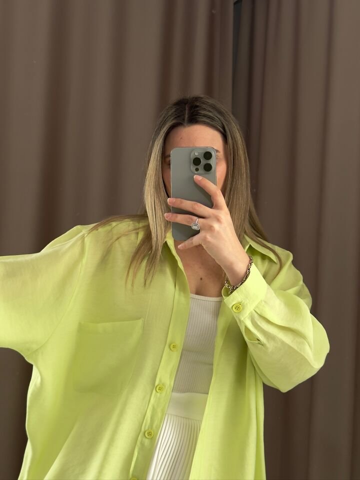 Düşük omuz oversize mevsimlik gömlek STANDART  - NEON SARI