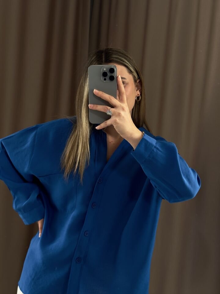 Düşük omuz oversize mevsimlik gömlek STANDART  - SAKS MAVİSİ