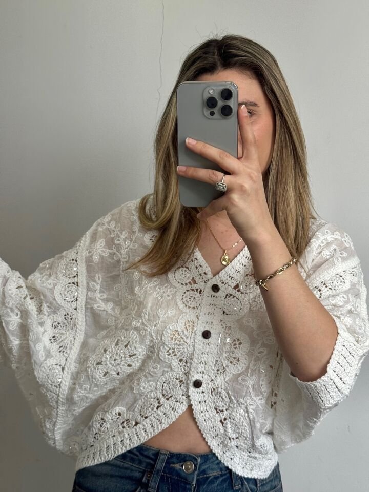 Fisto İşlemeli Payet Detaylı Ekru Kimono