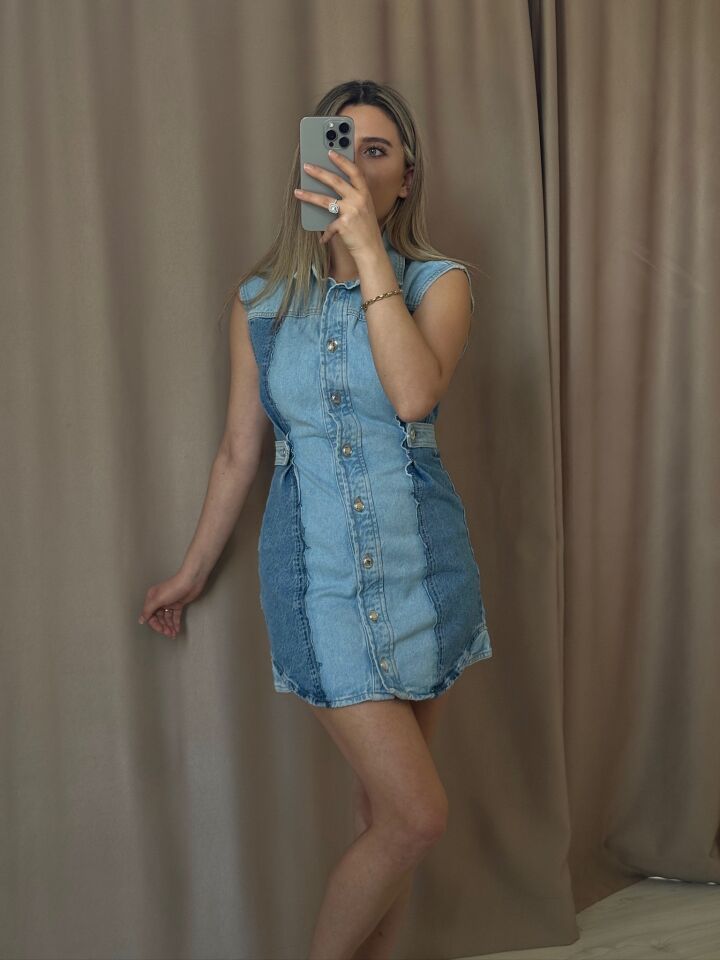 Zara Çift Renk Denim ELBISE