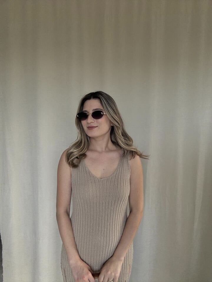 Ajurlu V Yaka Uzun Triko Elbise     Beach dress