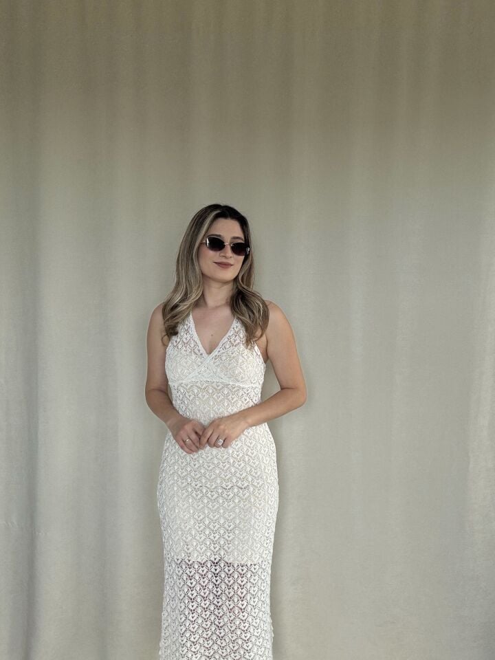 Yakadan Bağlamalı Ajurlu Bikini Üstü File Elbise