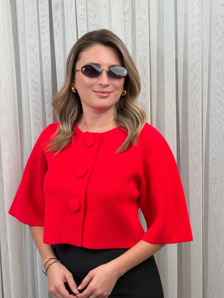 ZARA DÜĞMELİ KAZAK S - 36 - KIRMIZI