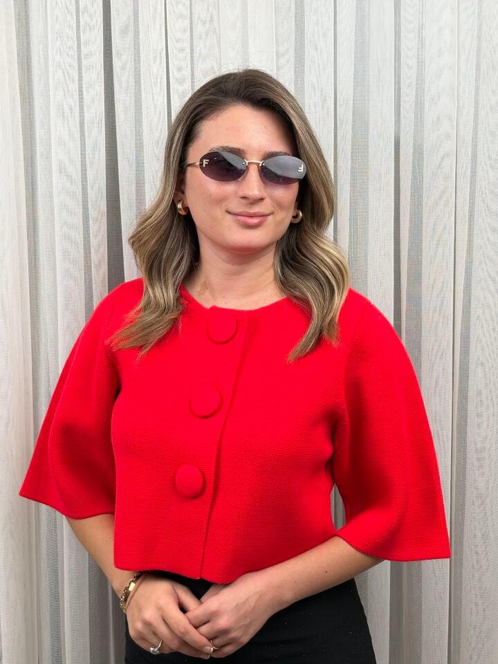 ZARA DÜĞMELİ KAZAK S - 36 - KIRMIZI