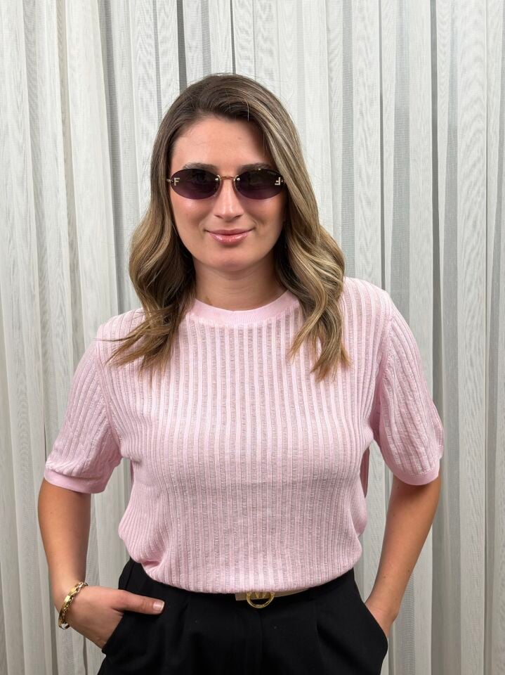 YARIM KOL TRİKO BLUZ STANDART  - AÇIK PEMBE