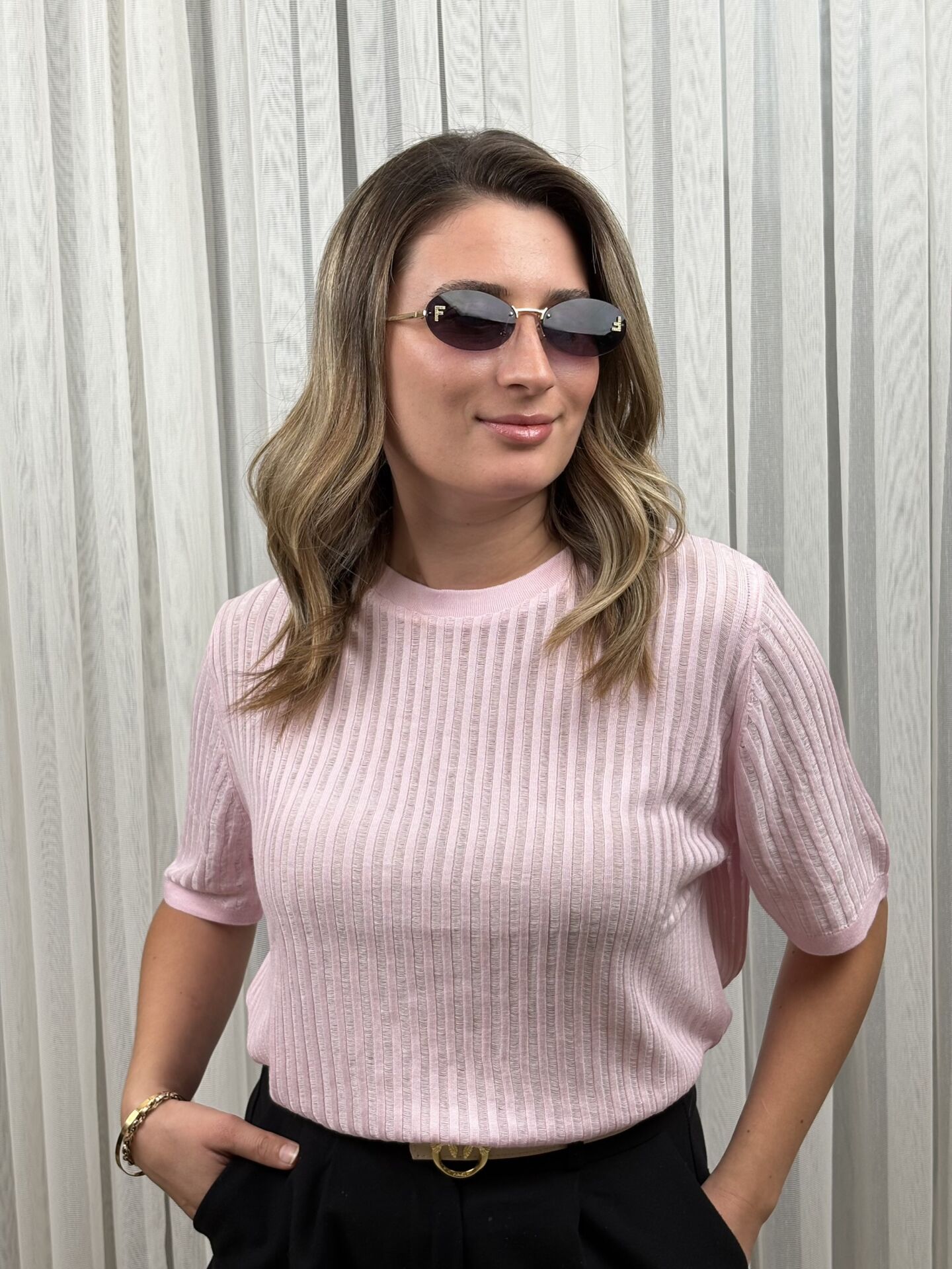 YARIM KOL TRİKO BLUZ STANDART  - AÇIK PEMBE