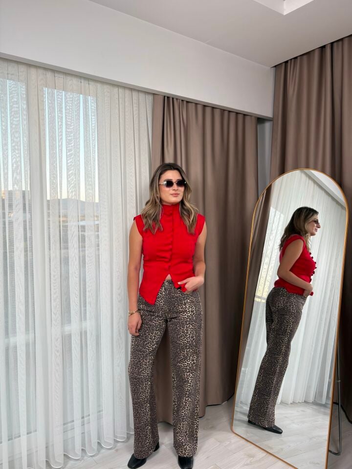 ZARA LEOPAR DESENLİ JEAN PANTOLON